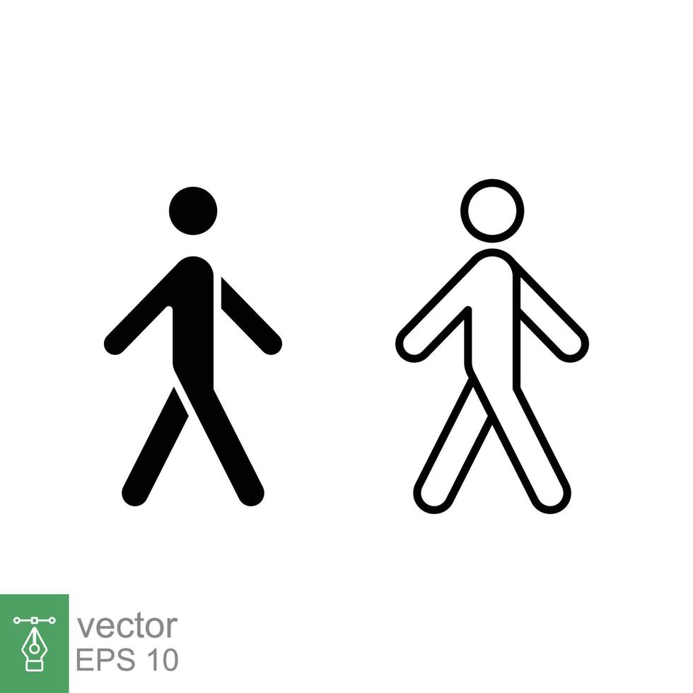 wandelen lijn en glyph icoon. gemakkelijk schets en solide stijl. voetganger, Mens, pictogram, menselijk, kant, loopbrug concept symbool. vector illustratie geïsoleerd Aan wit achtergrond. eps 10.