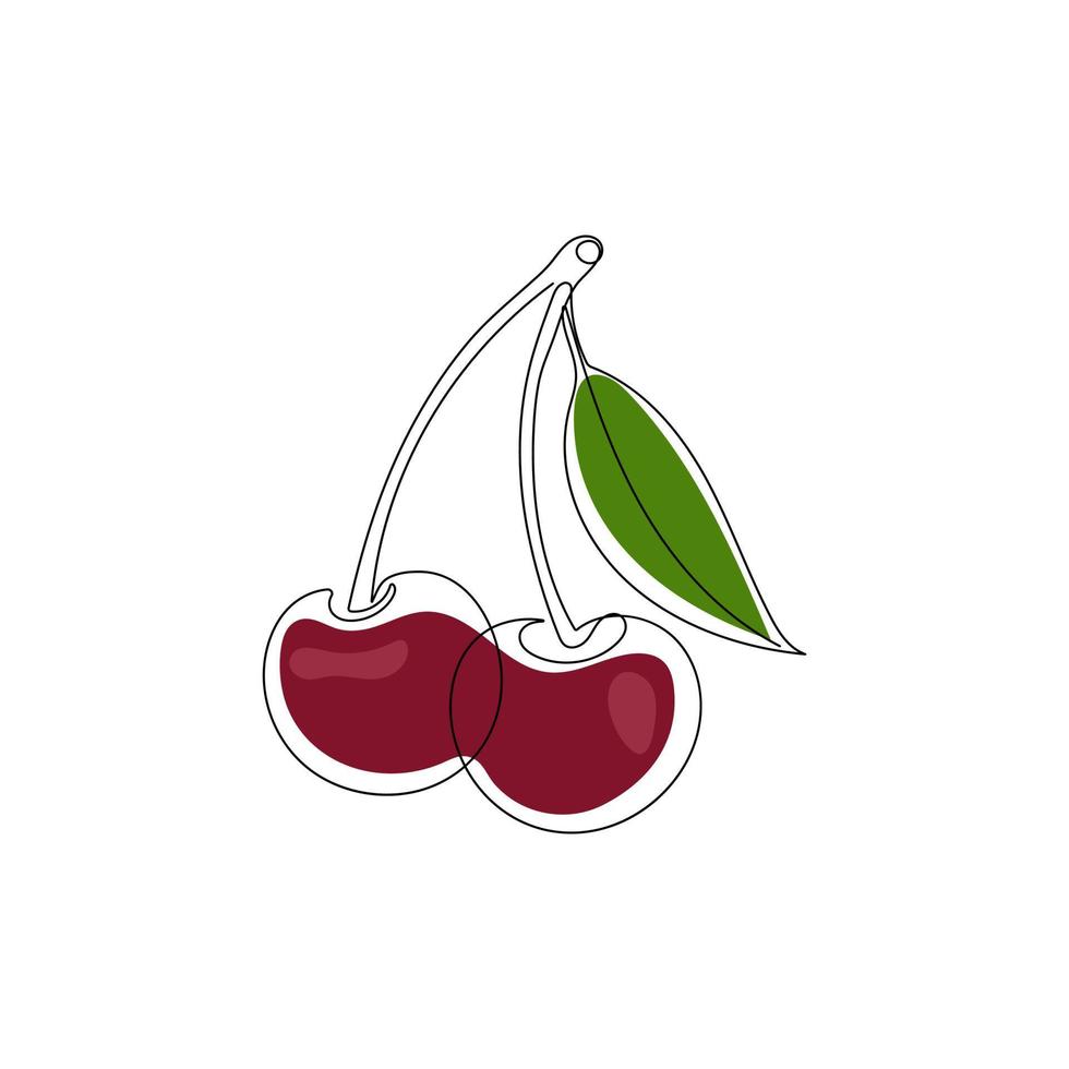 kers fruit. een doorlopend lijn tekening stijl. vers voedsel veganistisch concept ontwerp. hand- getrokken vector illustratie.