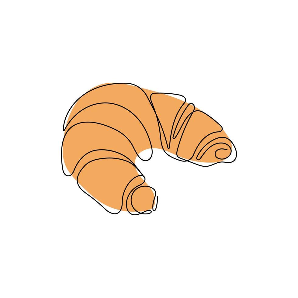 croissant in een lijn kunst tekening stijl. vers gebakje, kan worden gebruikt voor bakkerij, cafe, winkel. hand- getrokken vector illustratie.