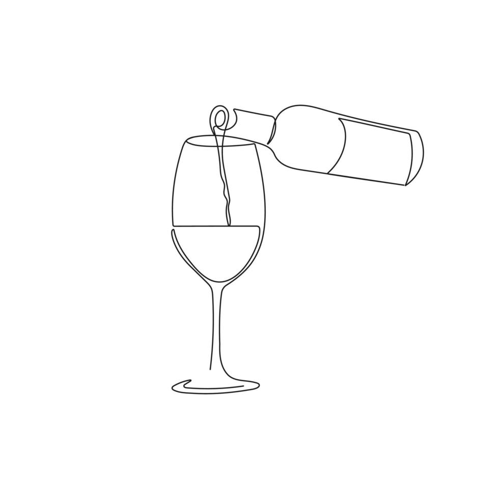 fles van wijn met wijnglas. gieten wijn. hand- getrokken vector illustratie.