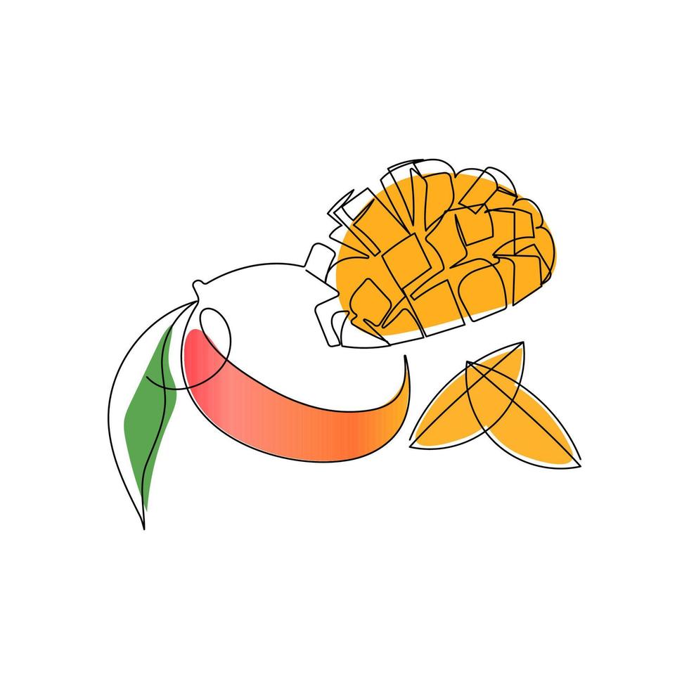 mango tropisch fruit. een lijn tekening kunst kleur illustratie. hand- getrokken vector illustratie.