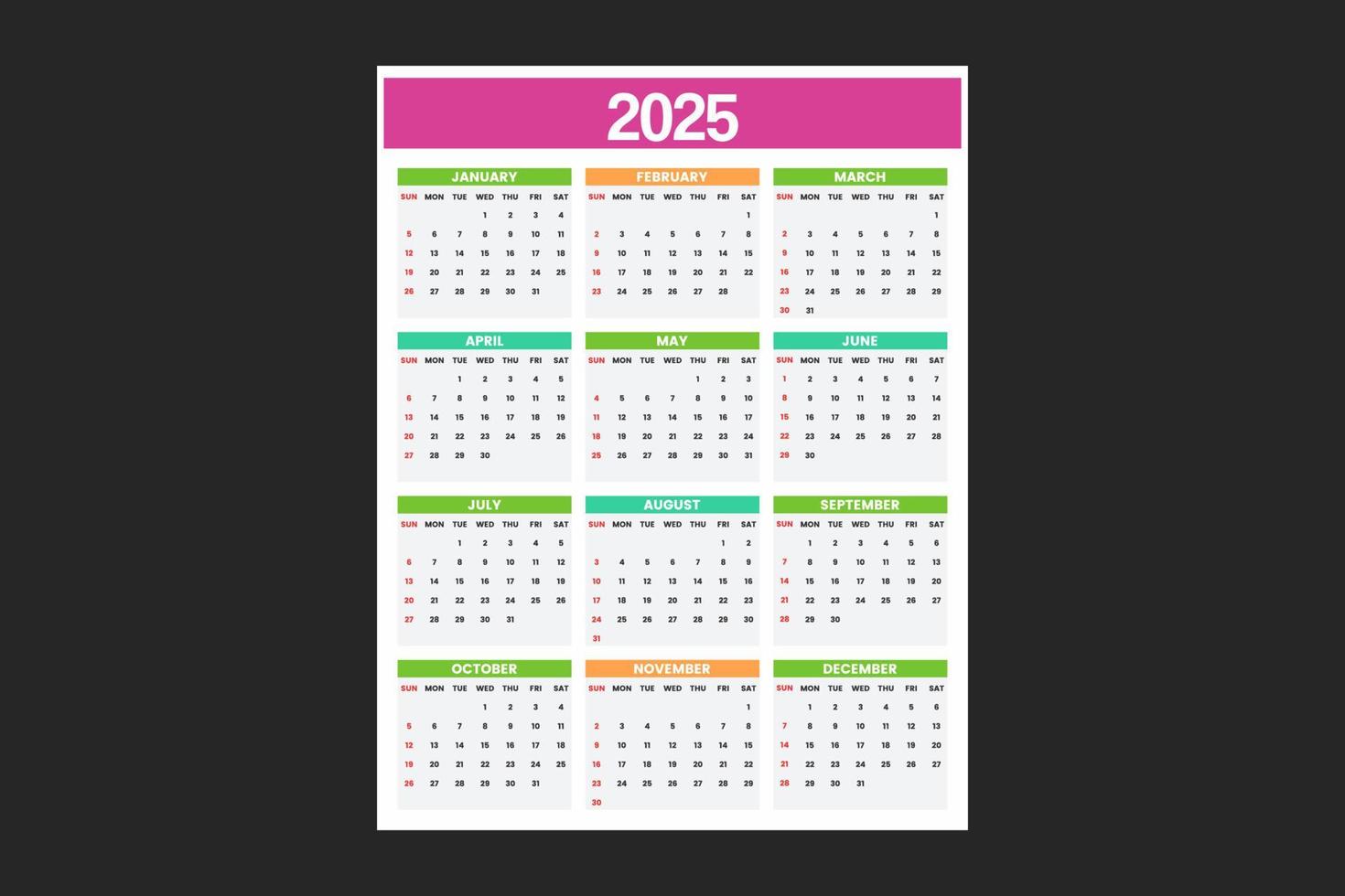 kalender sjabloon voor 2025 vector