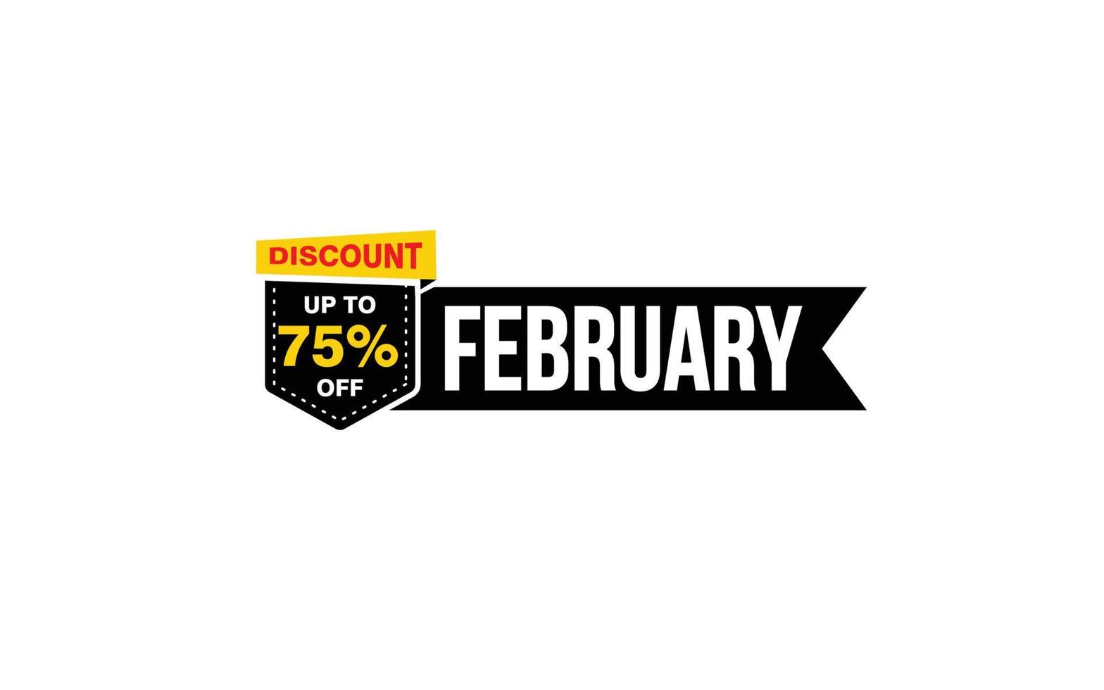 75 procent februari korting bieden, opruiming, Promotie banier lay-out met sticker stijl. vector