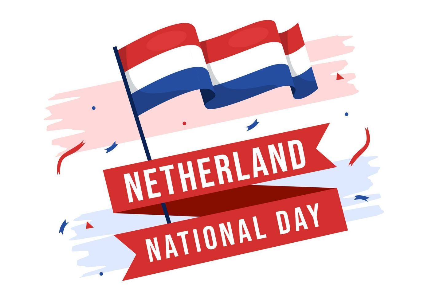 gelukkig Nederland nationaal dag illustratie met Nederland vlag voor web banier of landen bladzijde in vlak tekenfilm hand- getrokken Sjablonen vector