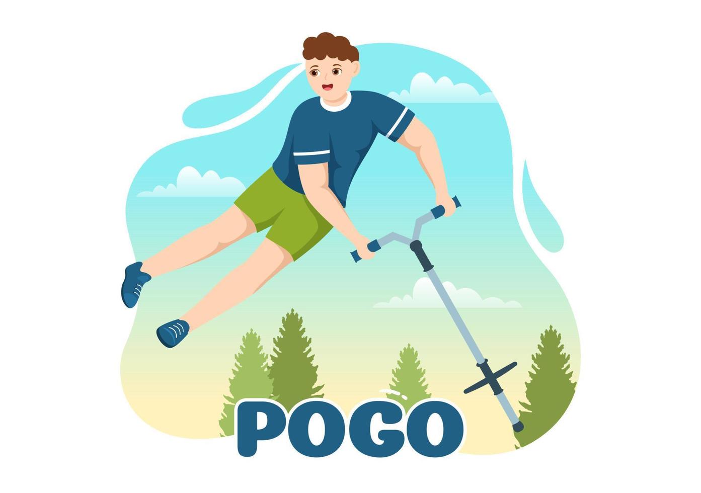 mensen spelen met sport springen pogo stok illustratie voor web banier of landen bladzijde in buitenshuis pret speelgoed- vlak tekenfilm hand- getrokken Sjablonen vector