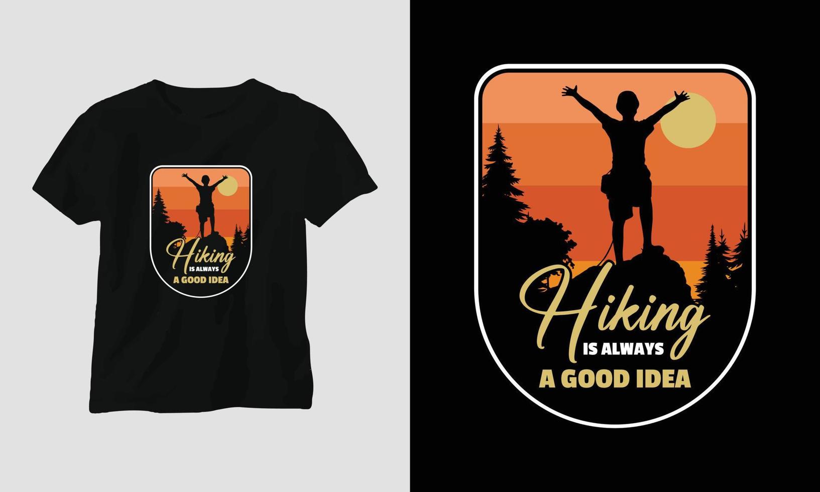 beklimming t-shirt ontwerp concept. ontworpen met berg, silhouet, bomen, en wijnoogst stijl. vector