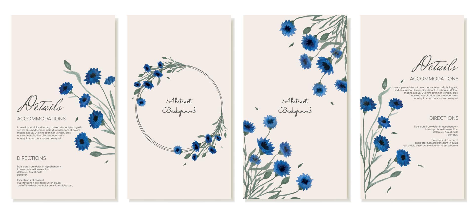 sjabloon verhalen voor sociaal netwerken met delicaat korenbloemen, waterverf blauw bloemen. vector