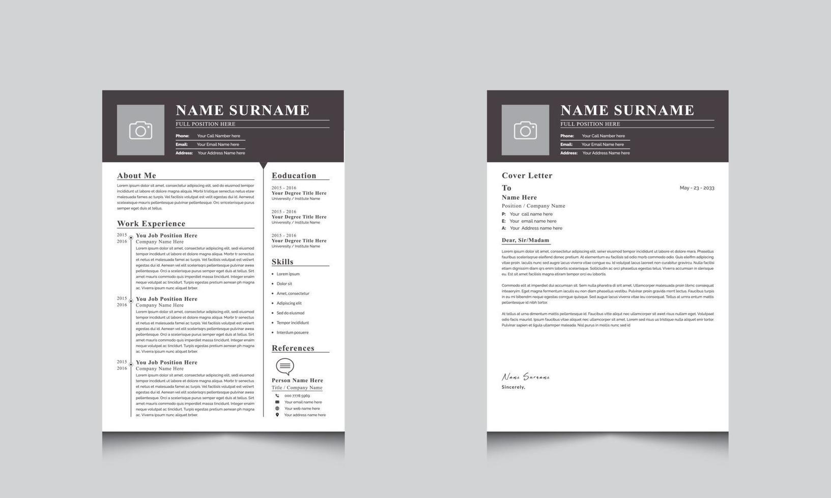 minimalistische hervat CV sjabloon, hervat ontwerp sjabloon, CV ontwerp, voor bedrijf baan toepassingen vector