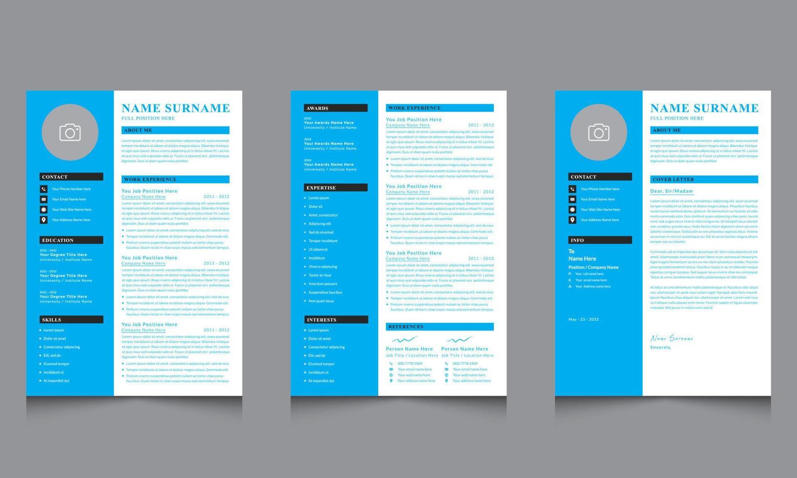 gemakkelijk en elegant hervat reeks professioneel CV Sjablonen ontwerp vector