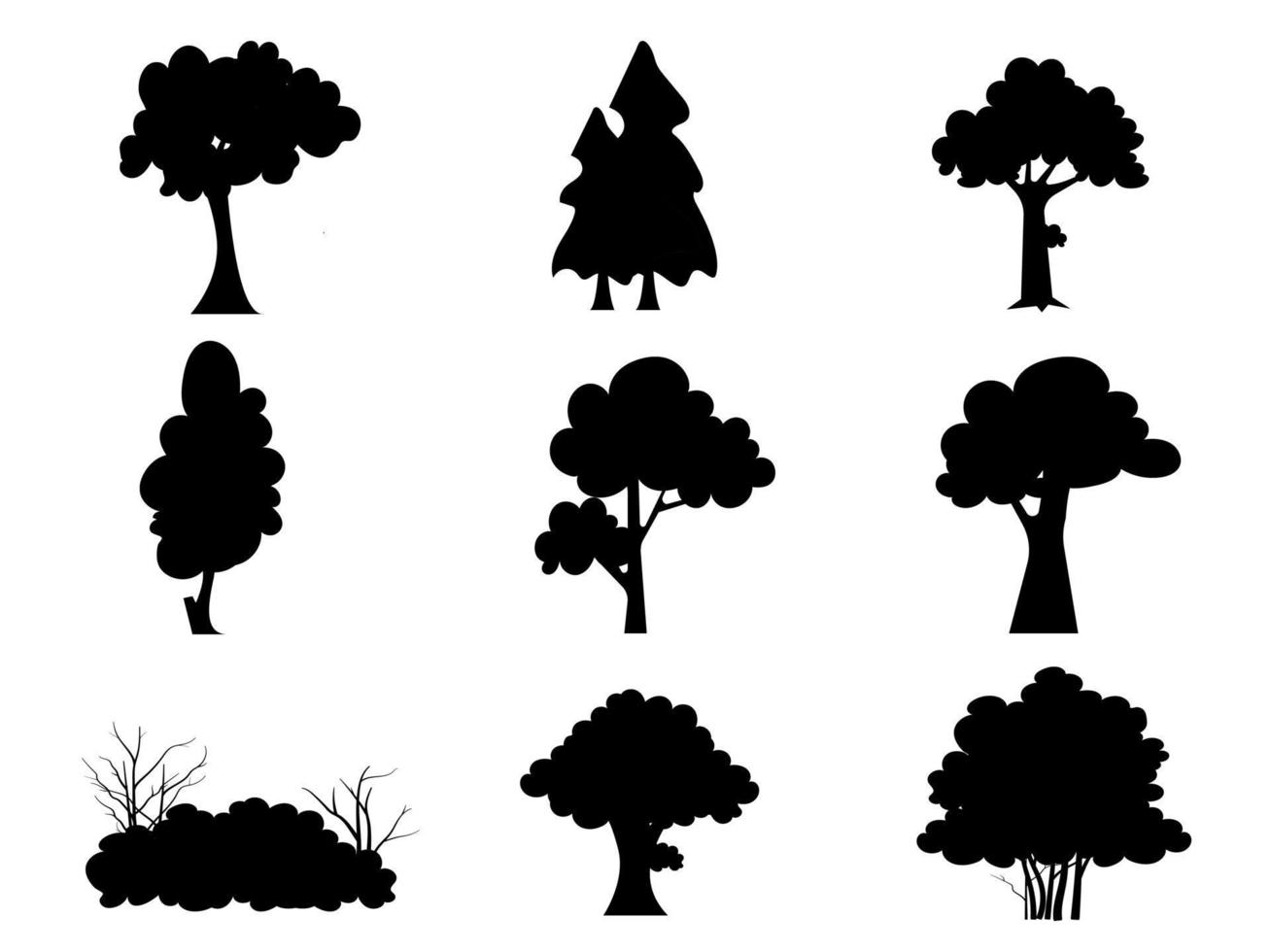 zwarte tak boom of naakte bomen silhouetten set. hand getrokken geïsoleerde illustraties. vector