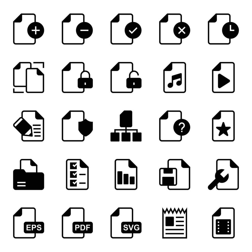 glyph pictogrammen voor bestanden. vector