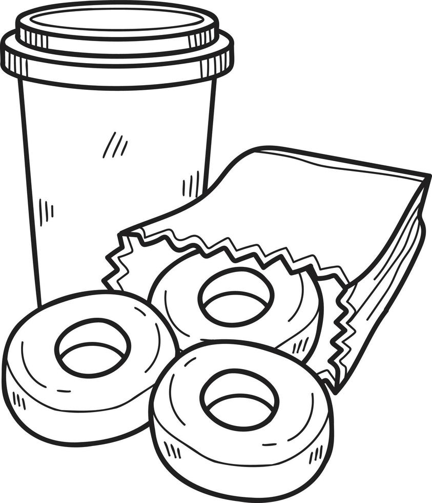 hand- getrokken donuts en papier cups illustratie in tekening stijl vector