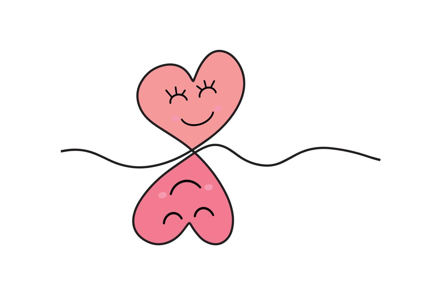 doorlopend tekening van twee harten. een paar- van harten. modieus minimalistische illustratie. een lijn abstract tekening vector