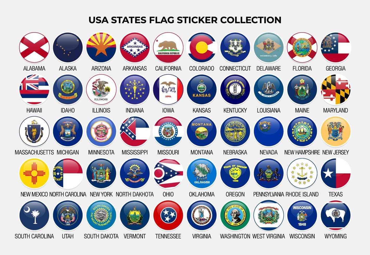 Verenigde Staten van Amerika staat sticker verzameling ontwerp sjabloon vector