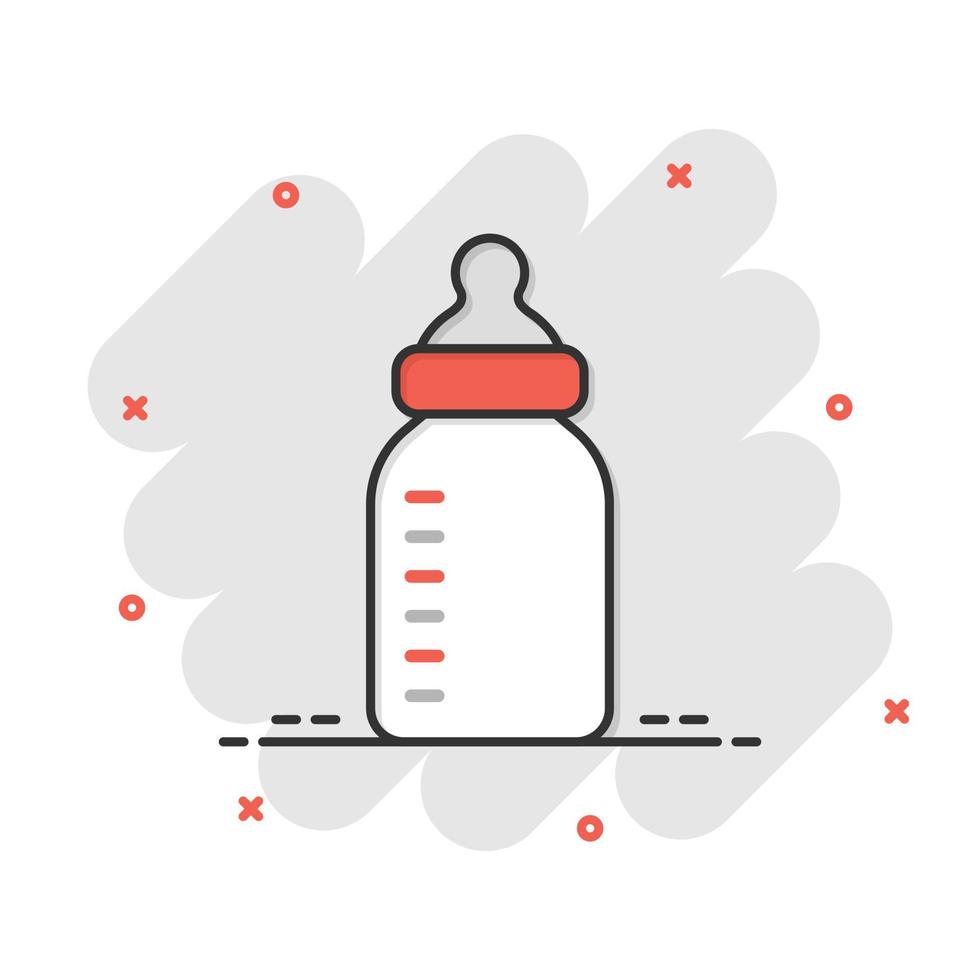 baby fles icoon in grappig stijl. melk houder tekenfilm vector illustratie Aan wit geïsoleerd achtergrond. drinken glas plons effect bedrijf concept.