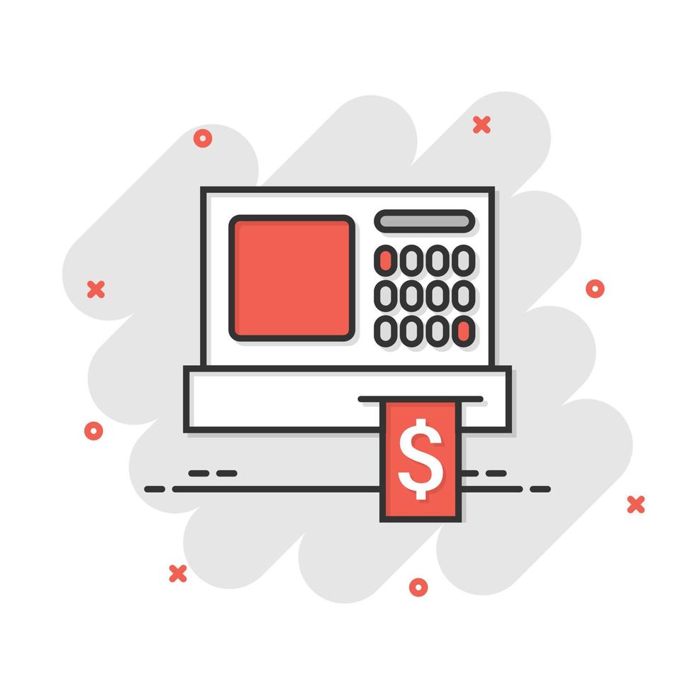 contant geld registreren icoon in grappig stijl. controleren machine tekenfilm vector illustratie Aan wit geïsoleerd achtergrond. betaling plons effect bedrijf concept.