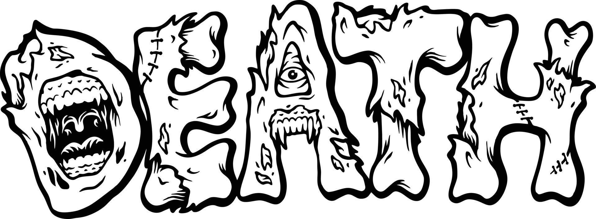 griezelig zombie bot belettering woord dood monochroom vector illustraties voor uw werk logo, handelswaar t-shirt, stickers en etiket ontwerpen, poster, groet kaarten reclame bedrijf bedrijf