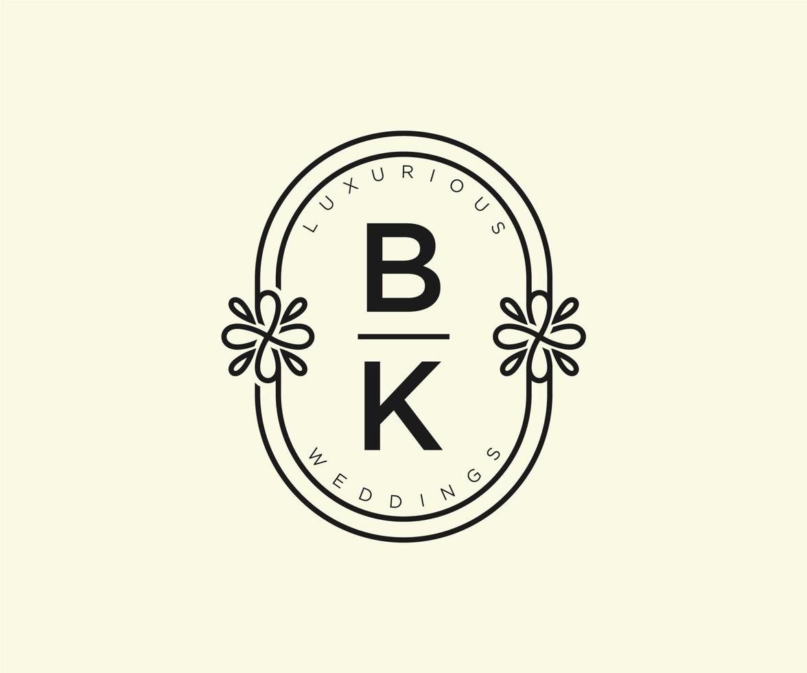 bk initialen brief bruiloft monogram logos sjabloon, hand- getrokken modern minimalistisch en bloemen Sjablonen voor uitnodiging kaarten, opslaan de datum, elegant identiteit. vector