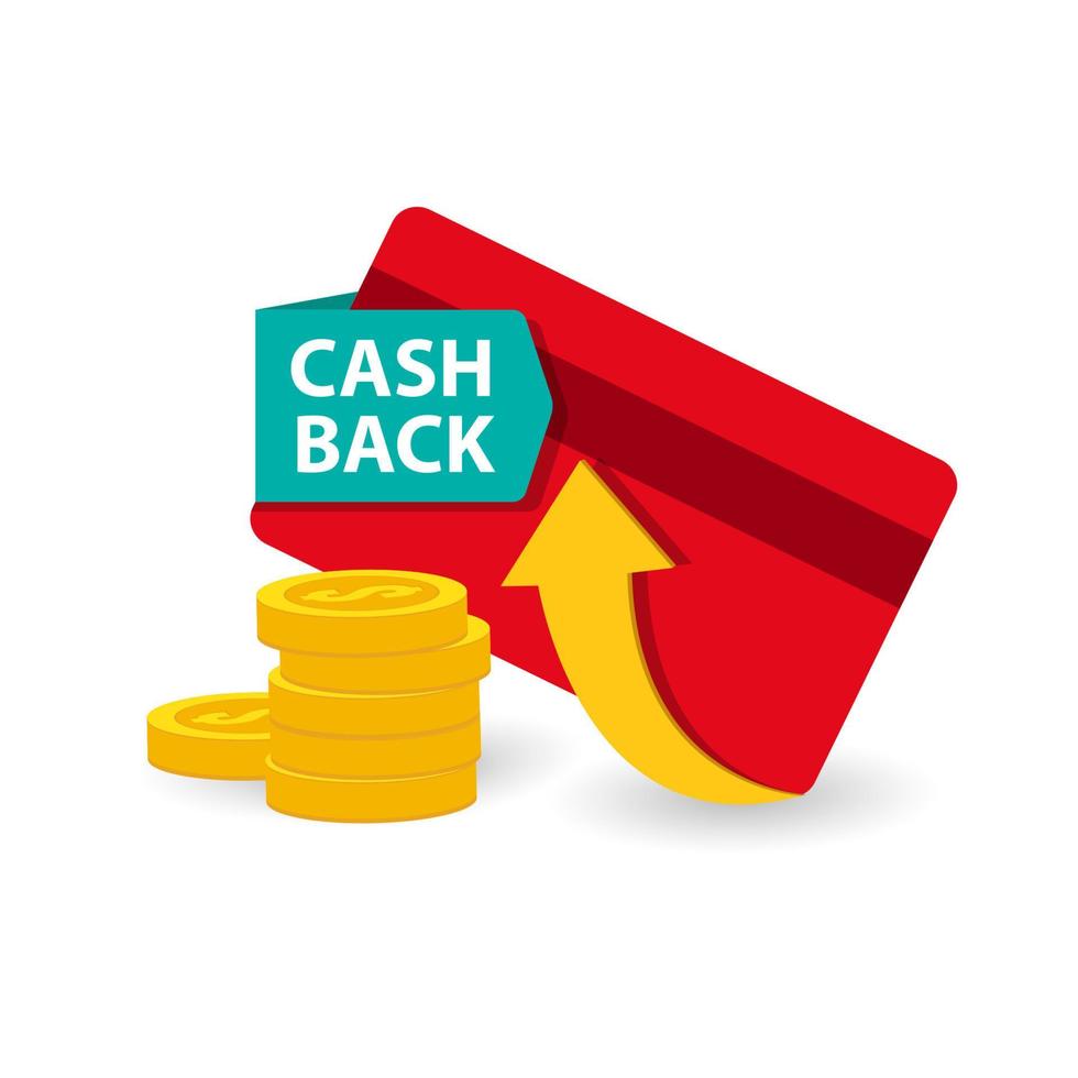 cashback loyaliteitsprogramma concept. creditcard of betaalpas met geretourneerde munten op bankrekening. terugbetaling geld service ontwerp. bonus geld terug symbool vectorillustratie vector