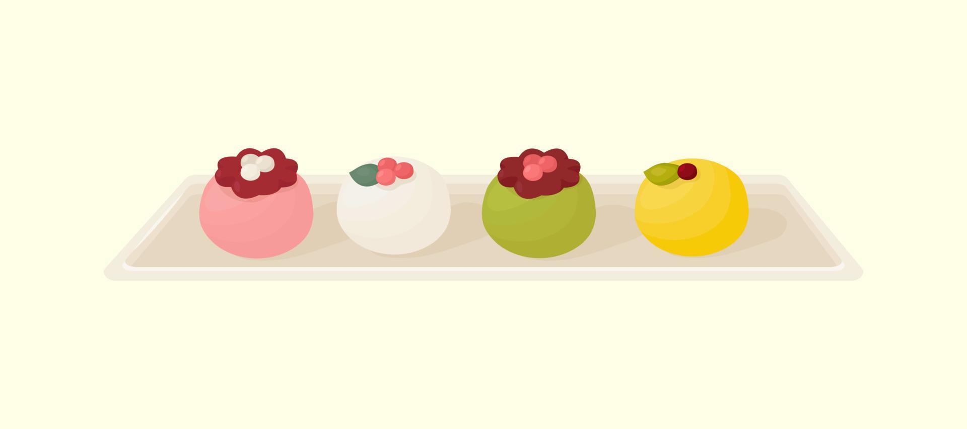 reeks van Aziatisch desserts Aan bord - divers wagashi, mochi, rijst- taart vector