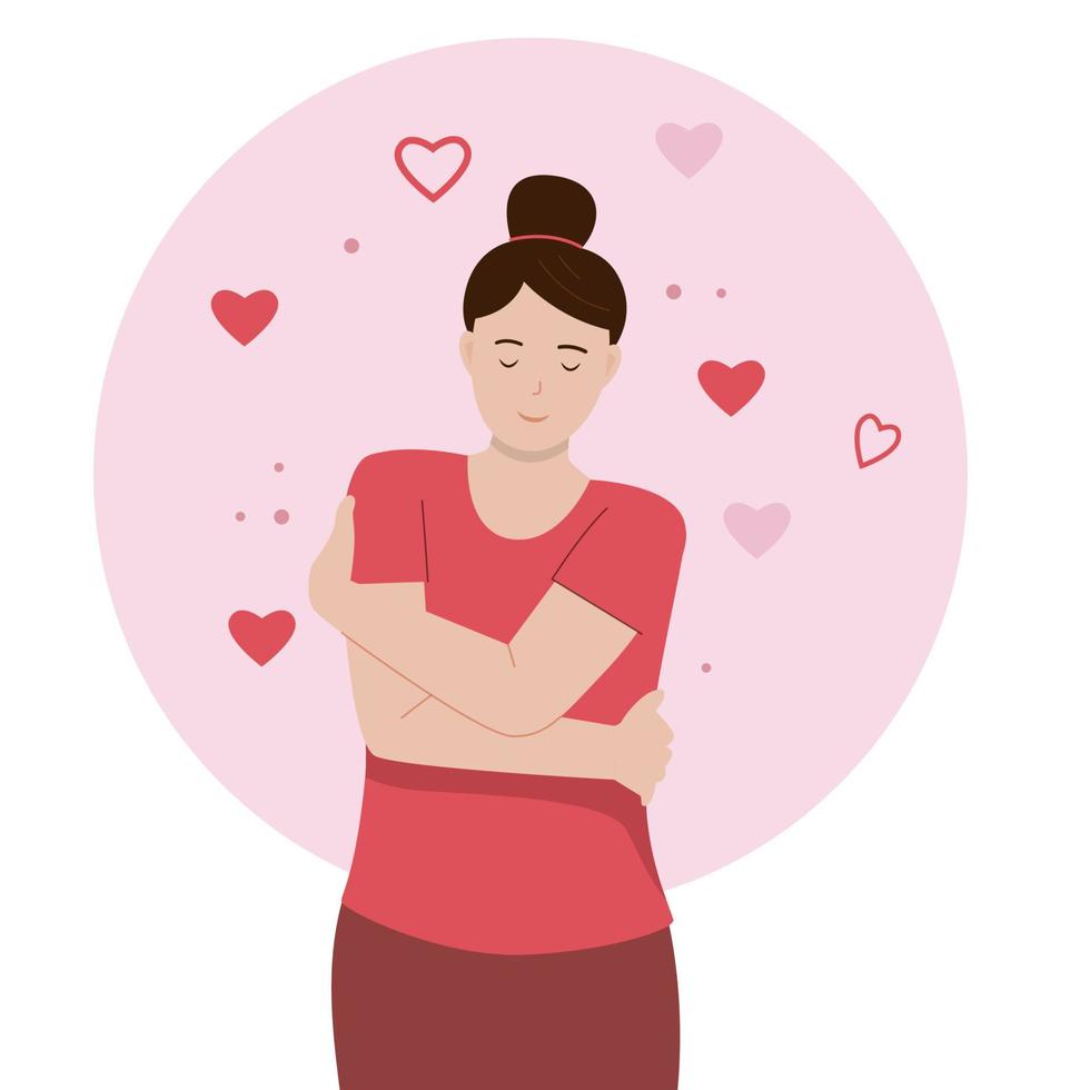 vector illustratie van vrouw knuffelen haarzelf