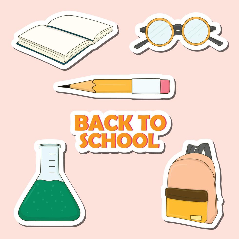 kleurrijk hand- getrokken terug naar school- stickers ontwerp vector