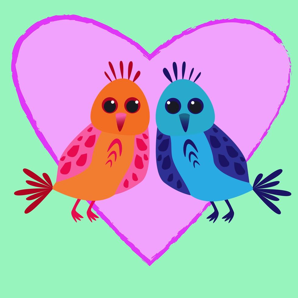 twee kleurrijk vogelstand in liefde Aan de achtergrond van de hart vector