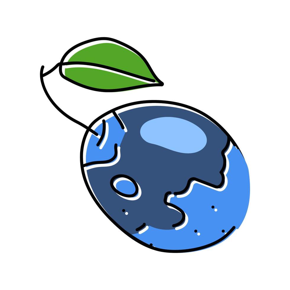 Pruim blauw blad fruit kleur icoon vector illustratie