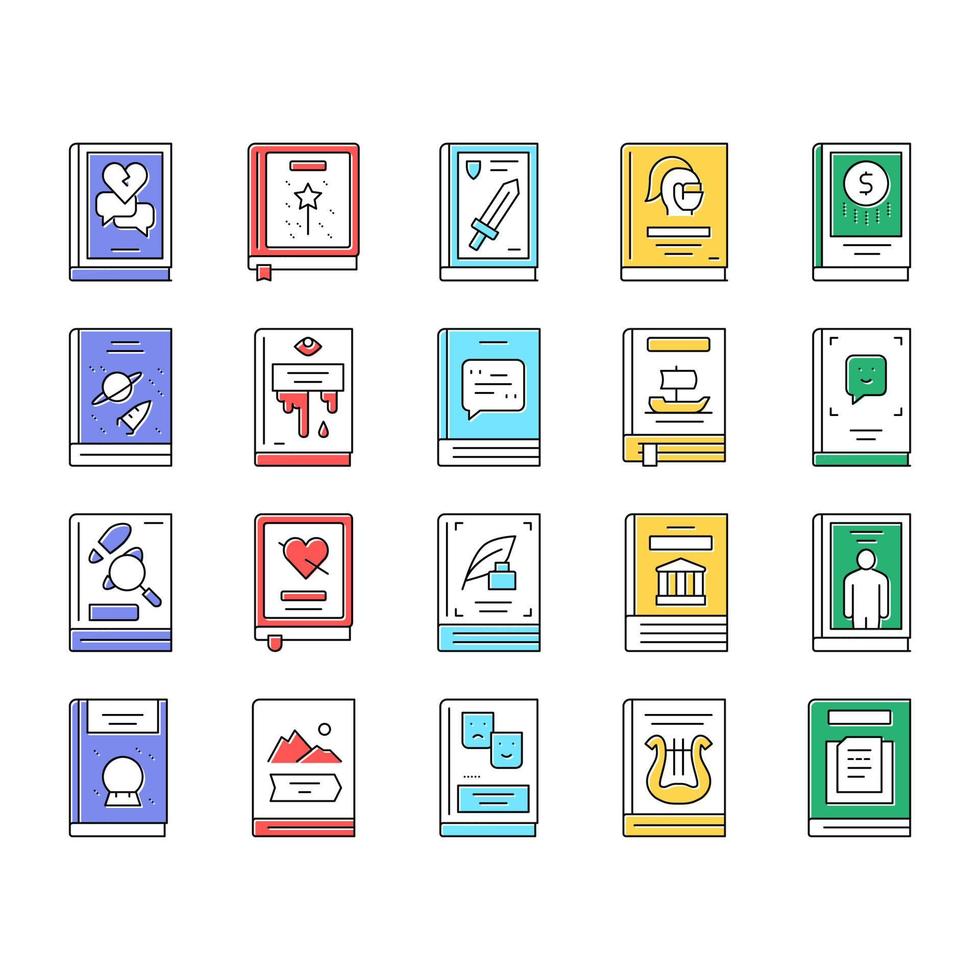 literaire genres boeken collectie iconen set vector
