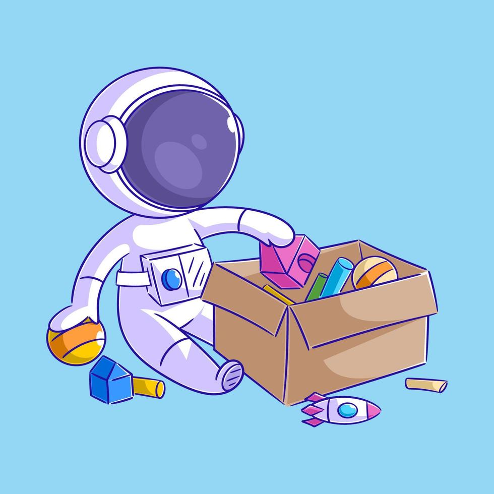 astronauten zijn inpakken speelgoed in dozen vector