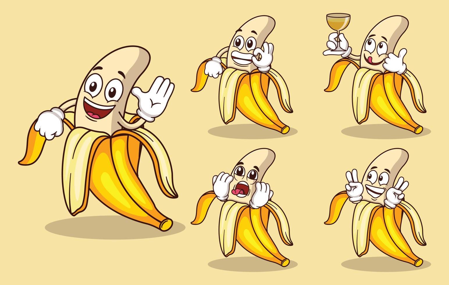 schattig banaan fruit mascotte met divers soorten van uitdrukkingen reeks verzameling vector