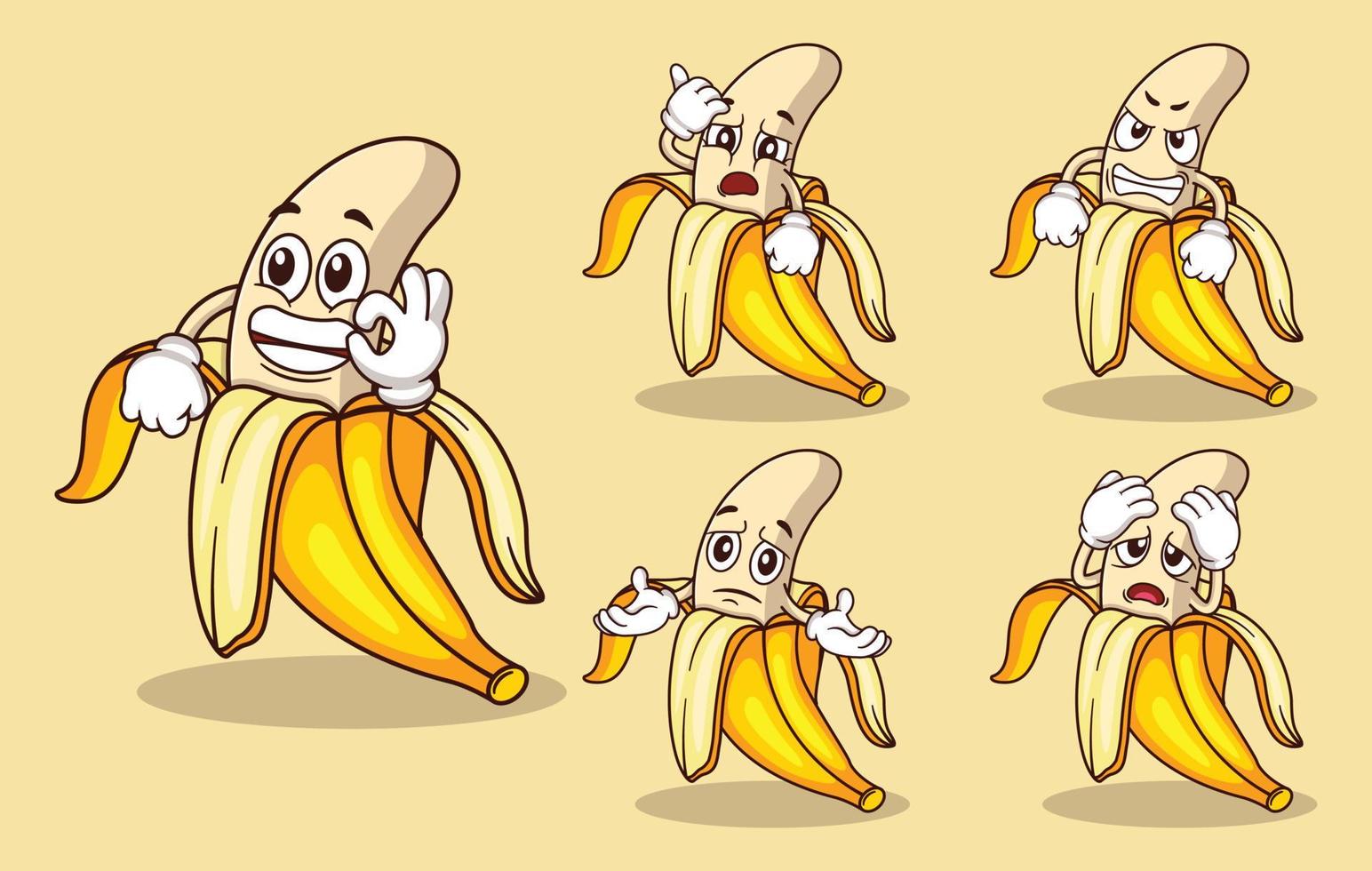 schattig banaan fruit mascotte met divers soorten van uitdrukkingen reeks verzameling vector