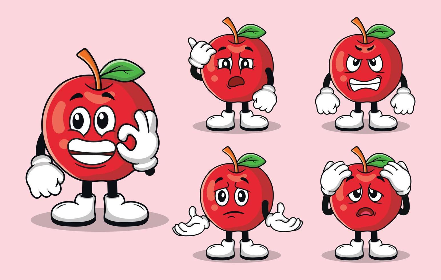 schattig appel fruit mascotte met divers soorten van uitdrukkingen reeks verzameling vector