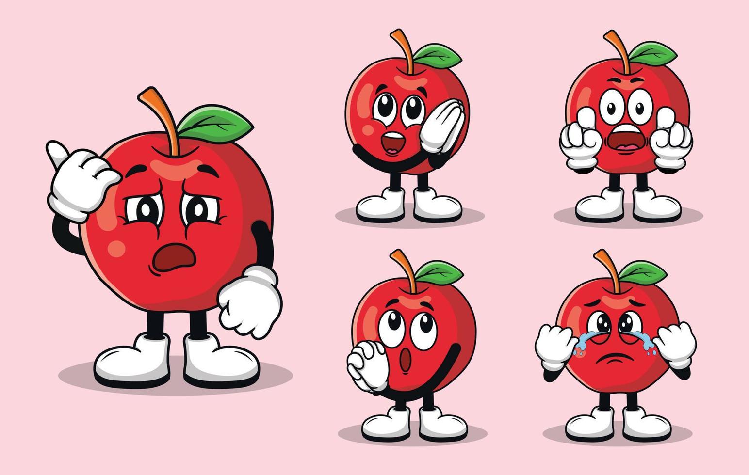 schattig appel fruit mascotte met divers soorten van uitdrukkingen reeks verzameling vector