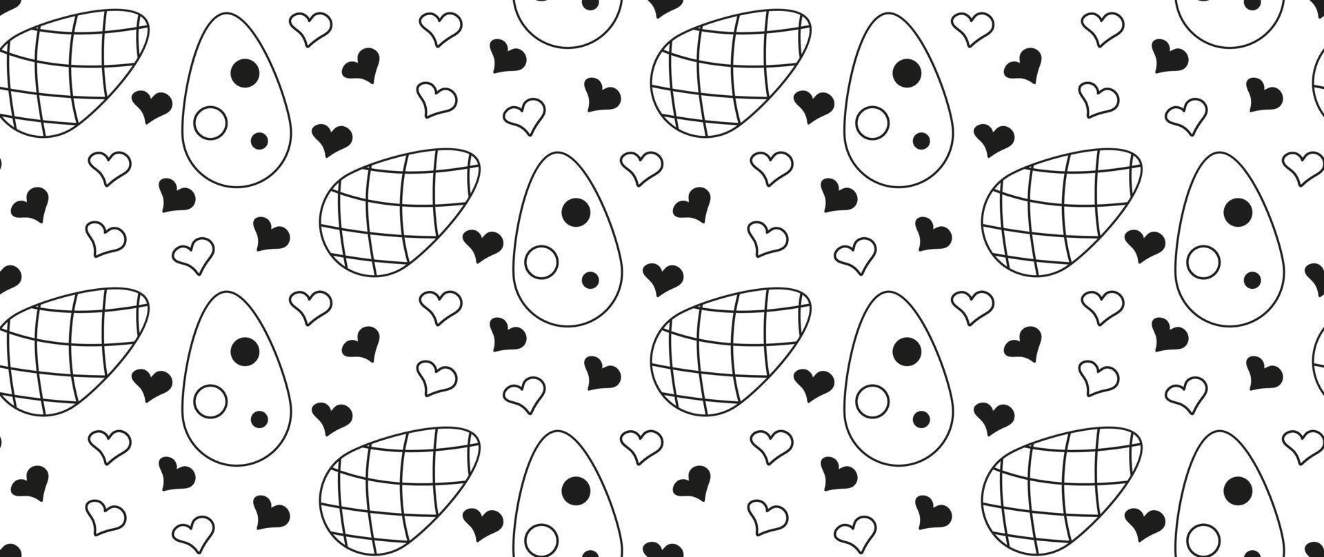 naadloos patroon eieren Pasen en harten. tekening zwart en wit meetkundig vector illustratie.