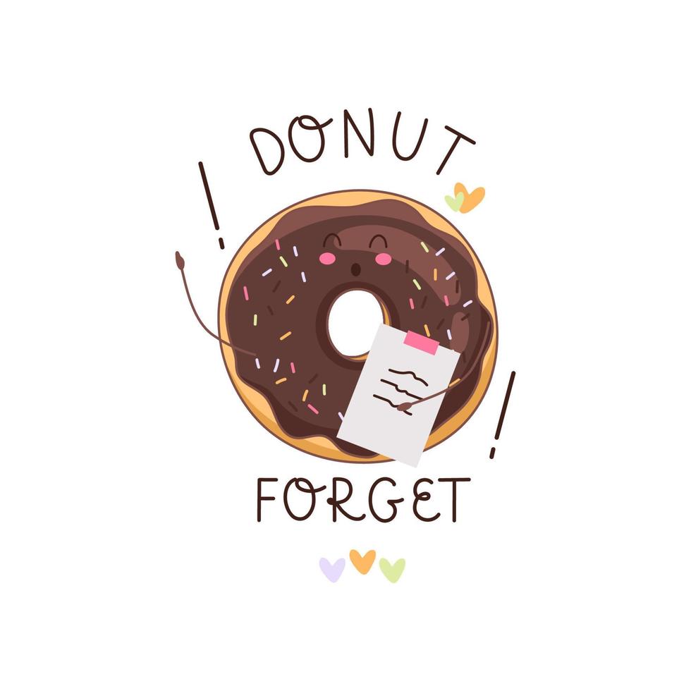 donut vergeten. schattig chocola donuts, met abstract gezichten. vector illustratie in tekening stijl.