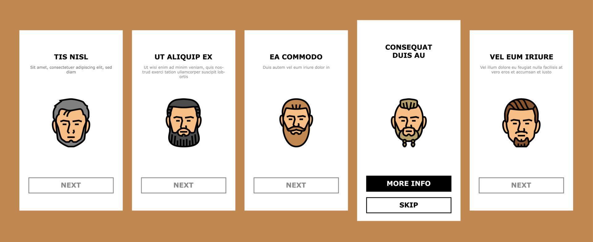 baard haar- stijl gezicht mannetje onboarding pictogrammen reeks vector