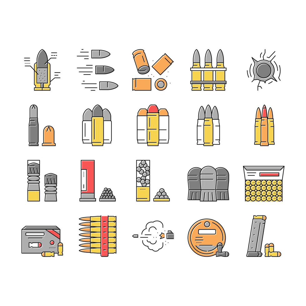 kogel munitie collectie iconen set vector