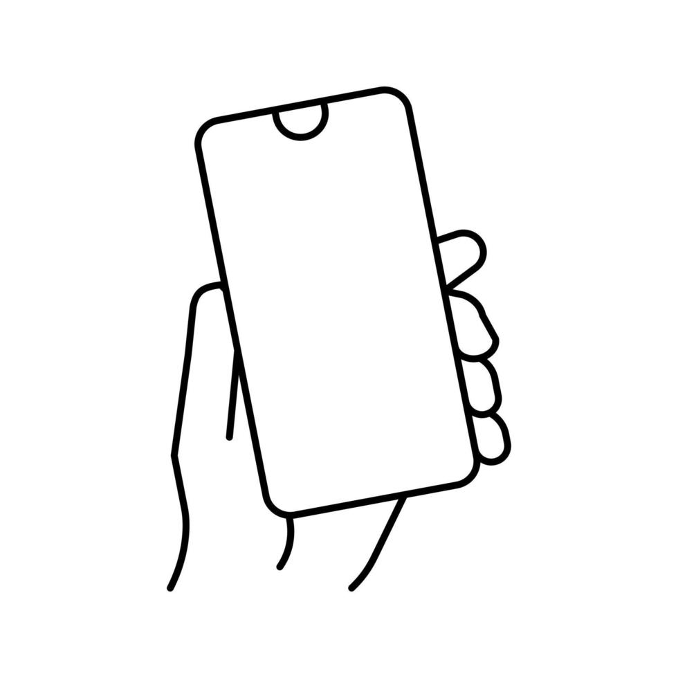 smartphone gadget in de hand lijn pictogram vectorillustratie vector