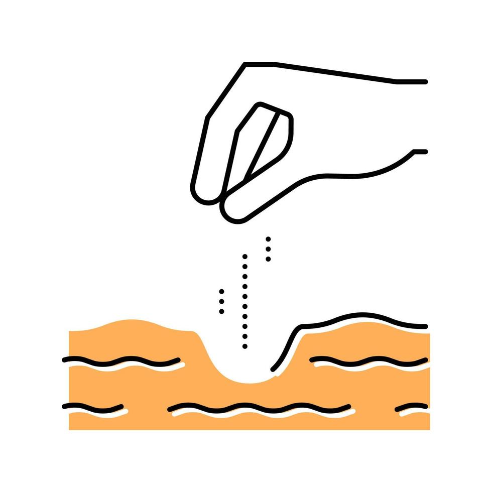 hand zaaien van zaden in grondkleur pictogram vectorillustratie vector