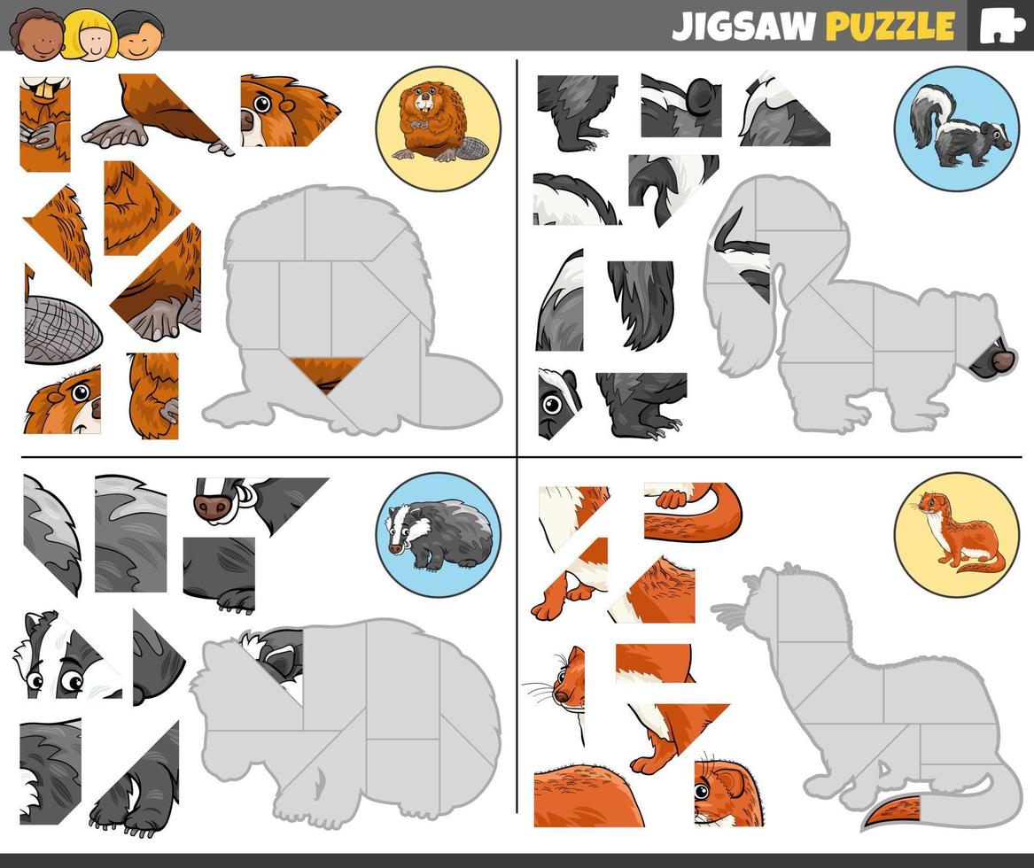 decoupeerzaag puzzel taak met tekenfilm zoogdier karakter vector