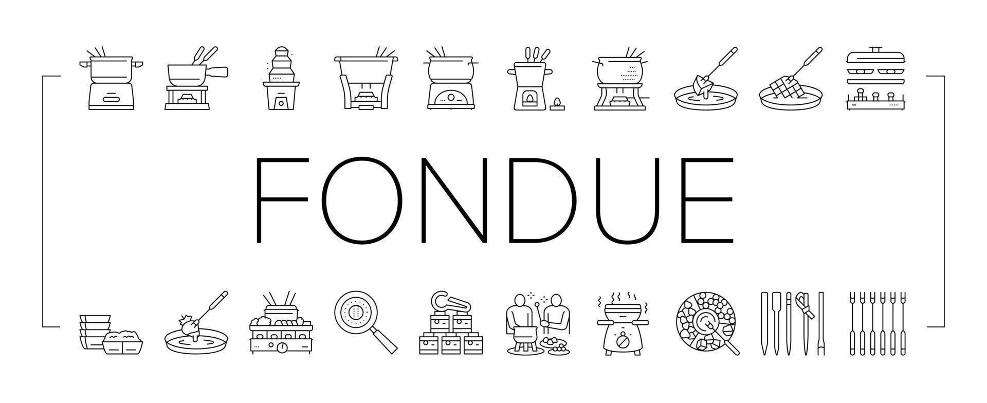 fondue koken heerlijke maaltijd pictogrammen instellen vector