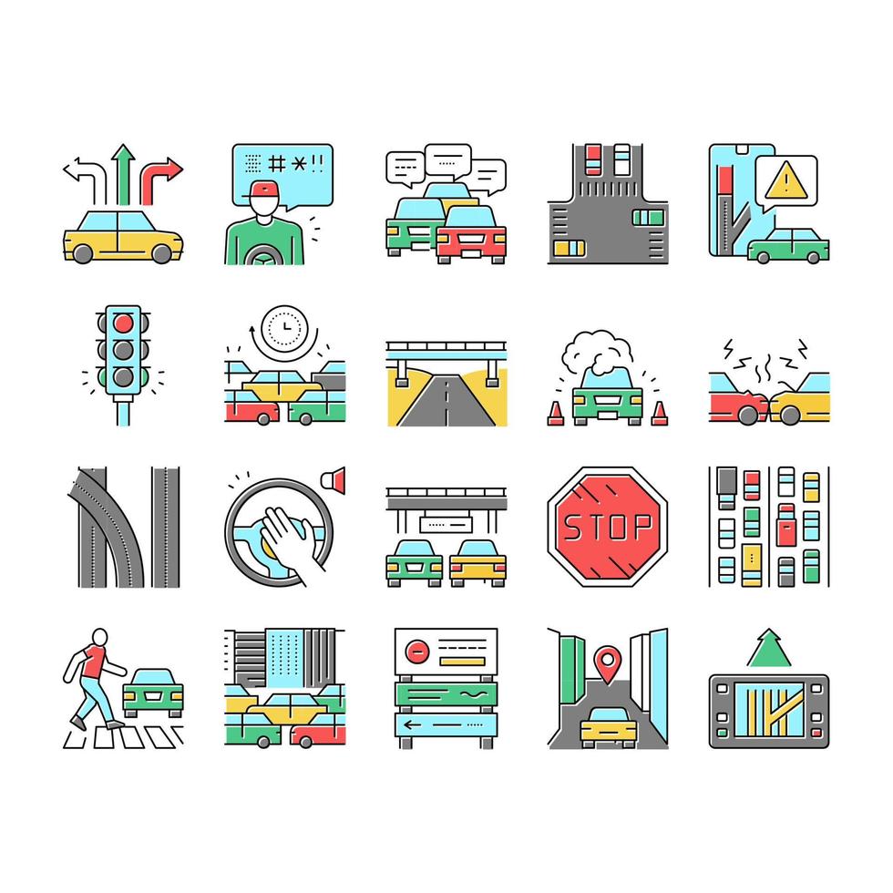 verkeersopstopping vervoer collectie iconen set vector