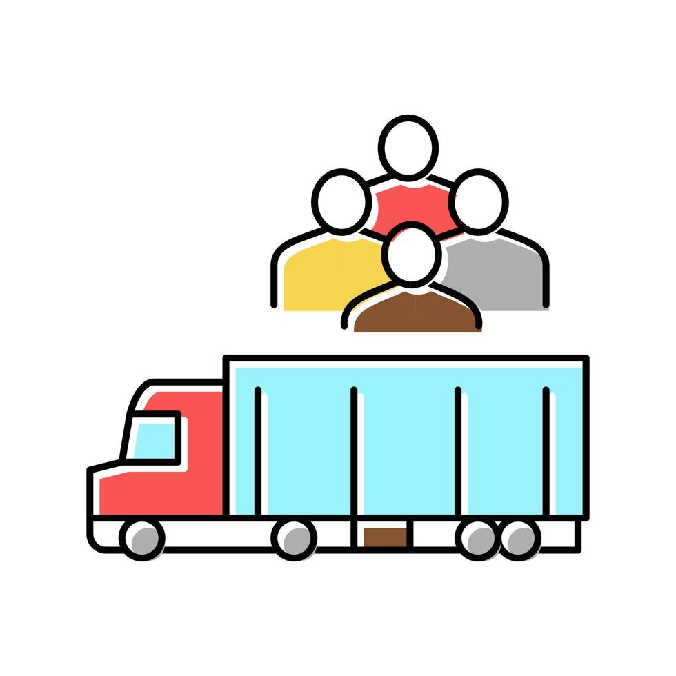 vrachtwagen vervoer vluchteling kleur pictogram vectorillustratie vector