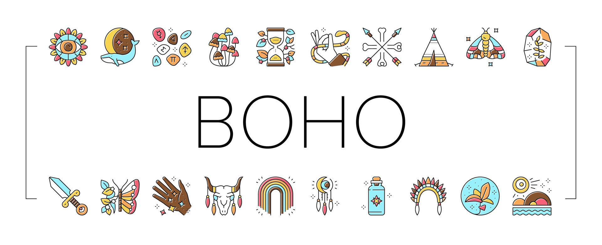 boho stijl decoratie collectie iconen set vector