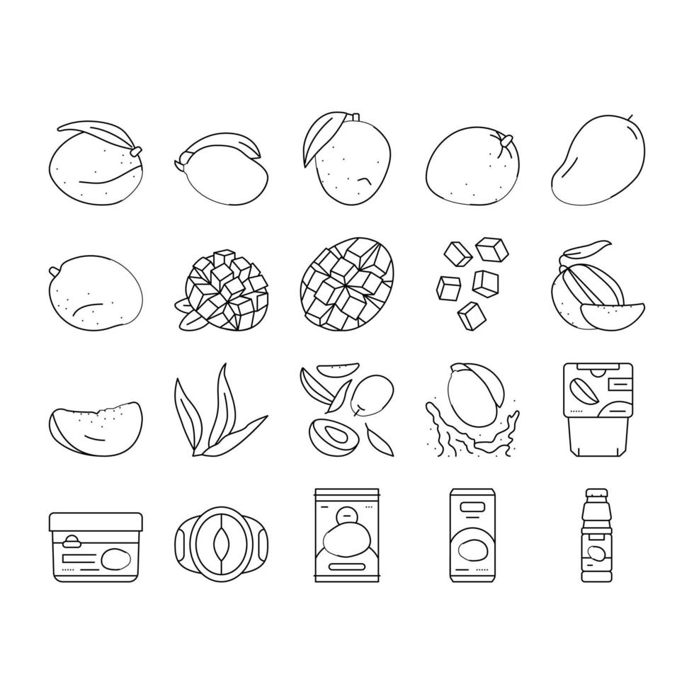 mango fruit vers blad geel pictogrammen reeks vector