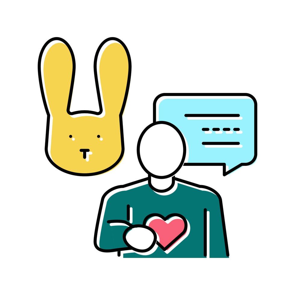 mens praten over konijn met liefde kleur pictogram vectorillustratie vector