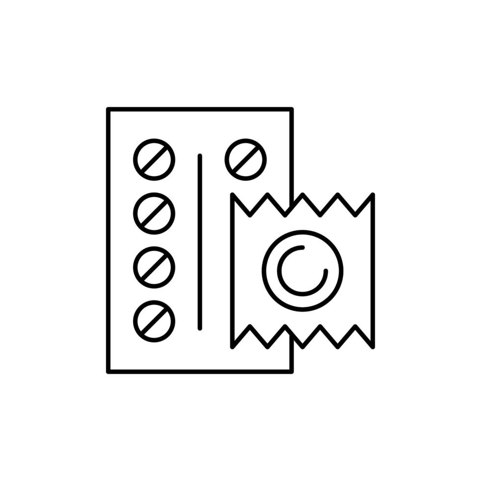 tablets en condoom voor anticonceptie. vector teken voor toepassingen, boeken, spandoeken, advertenties, plaatsen, winkels, winkels