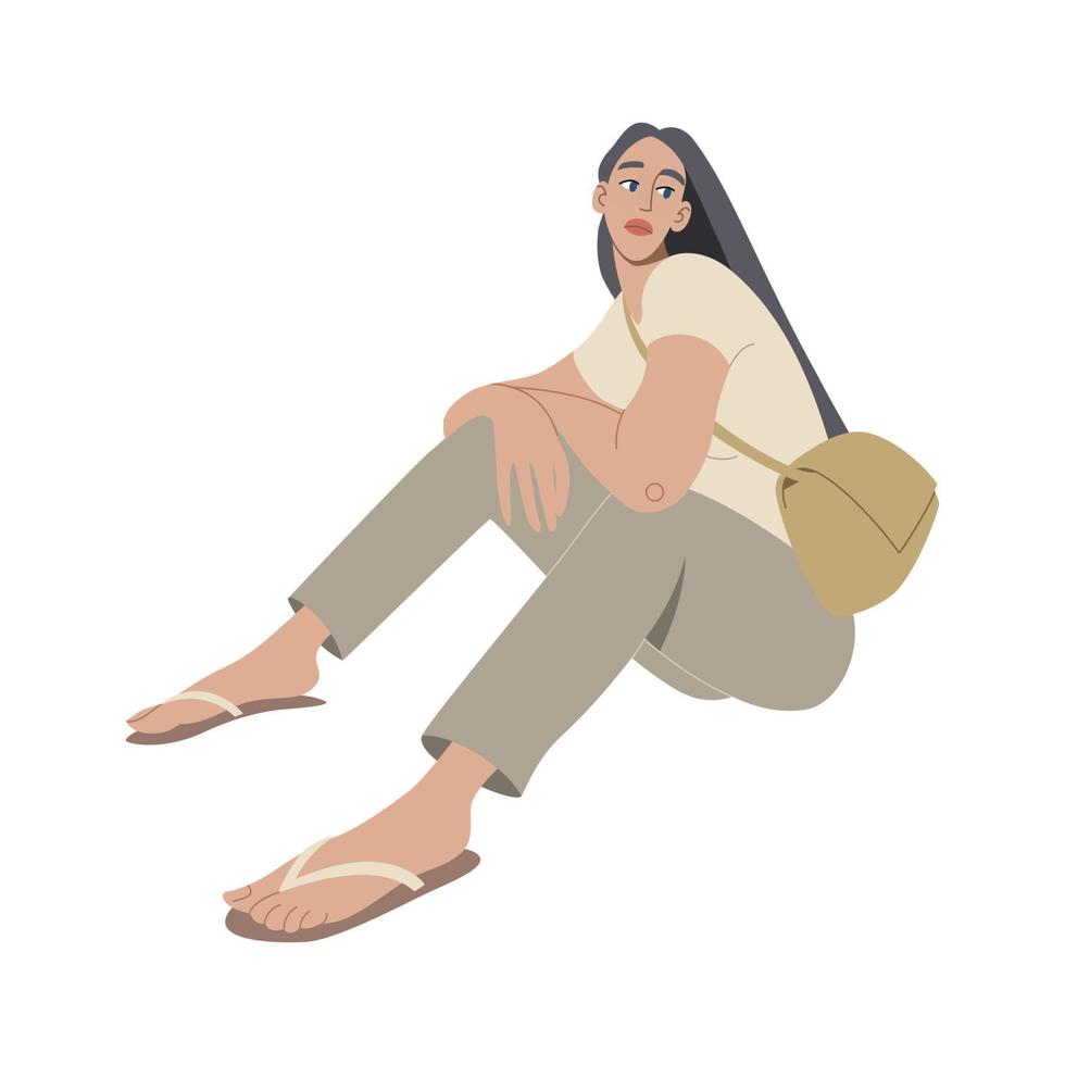 model- meisje zittend in tekenfilm stijl Aan een wit achtergrond voor afdrukken en ontwerp. vector illustratie.