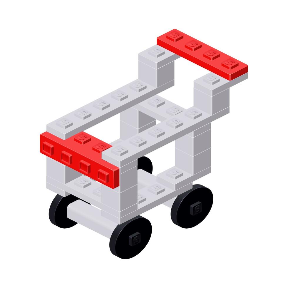 supermarkt boodschappen doen trolley gemonteerd van plastic blokken en isometrische bakstenen. vector clip art